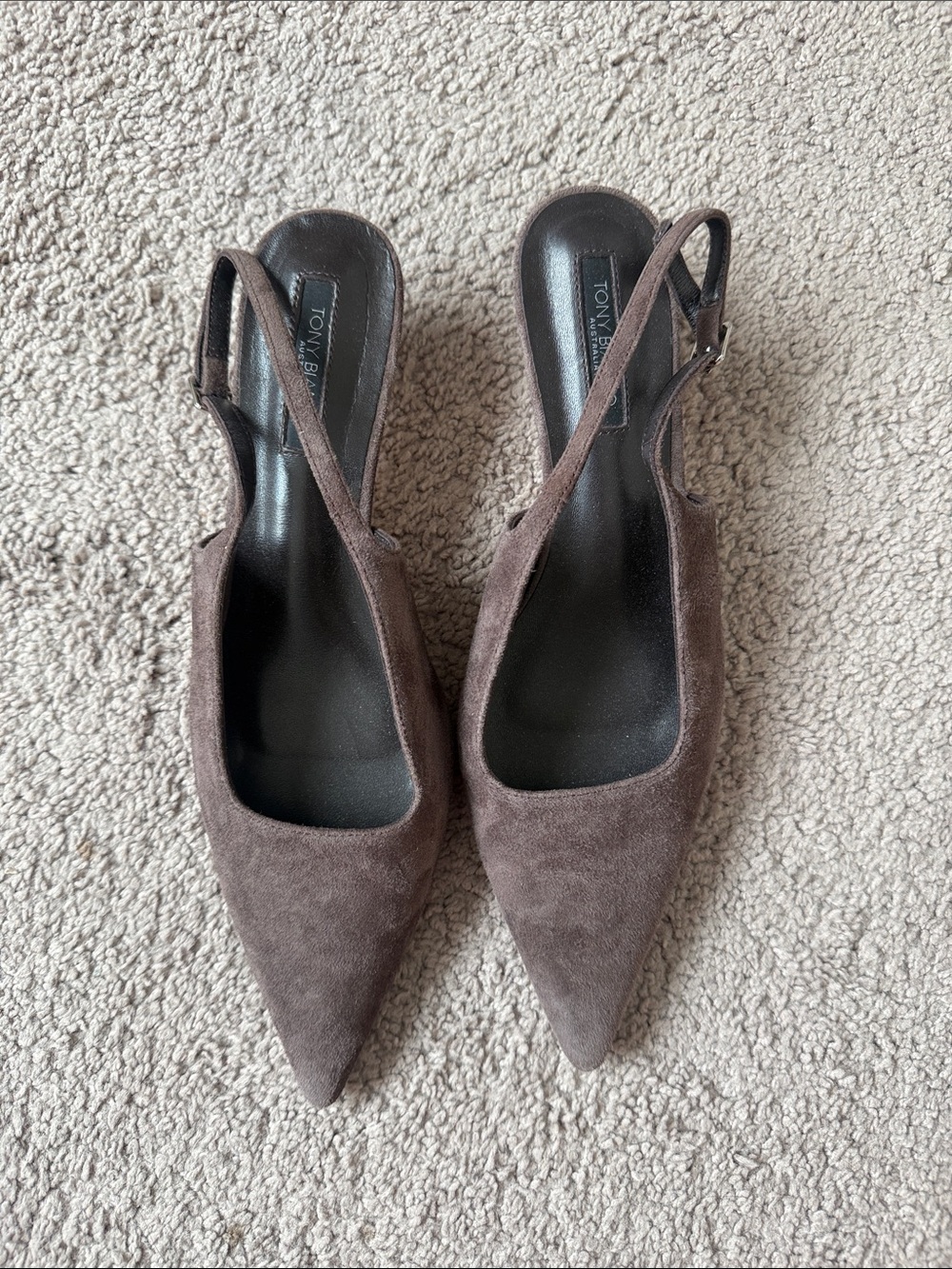 Tony Bianco Chocolate Brown Suede Pointed Slingback Mules